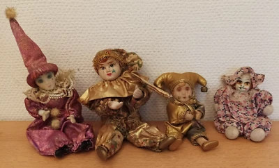 Harlekin Puppe Porzellan Kunst Clown 4 Stück Vintage Sammler biegbar Draht alt - Bild 1 von 4