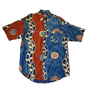 Territory Ahead Shirt Mens Medium Rust Orange Teal Tribal Longtail Pocket Camp - Picture 1 of 5