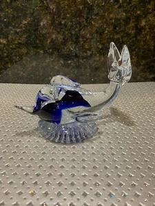 Murano Style Clear And Blue Hand Made Art Glass Whale with Clear Tail & Fins - Picture 1 of 6