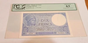 France, 10 Francs, Minerve, 1918, UNC, 73a PCGS 63 Ibrahim Salem Collection  - Picture 1 of 4