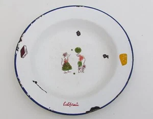 alte Emaille Kinder Teller mit Mickey + Minnie Maus,Werbung für California Suppe - Imagen 1 de 8