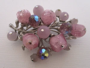 Broche Coro De Colección Rosa/Púrpura Cuentas de Uva Pin Disfraz Joyería Firmado Abuela - Imagen 1 de 7