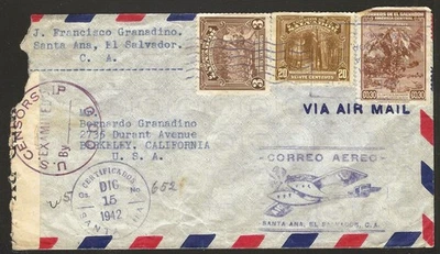 EL SALVADOR 1942 CUBIERTA REGISTRADA CON ELEGANTE HIDROAVIÓN SANTA ANNA CANCELAR Foto 1 de 2