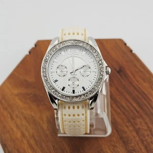 Women's Silver Tone Multi-Dial Watch Crystal Rhinestone Beige Dot Band Bling  - Picture 1 of 6