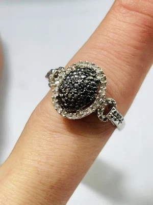 TJC silver ring UK size Qwith black and white diamonds new with tag - Image 1 of 4