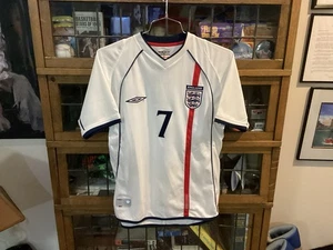 Trikot 2001-03 David Beckham #7 England UMBRO weiß Heim genäht Gr. S - cool - Bild 1 von 18