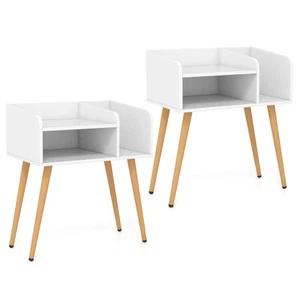 2PCS Mid Century Modern End Table with Open Shelves Metal Support Legs - Picture 1 of 9