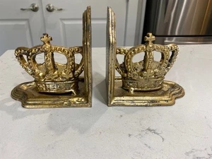 Paar Jusconsin Gold Royal Crown Buchstützen Buchhalter Gusseisen bemalt 4,5" - Bild 1 von 9