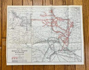 Antike Missouri Pacific Railroad Systemkarte von 1924 T & P Denver Rio Grande 2515 - Bild 1 von 7