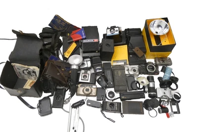 Mixed Lot of Antique & Vintage Broken & Used Camera Parts Accessories Cases Film - image 1 of 4