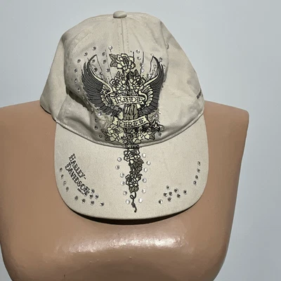 Harley-Davidson Women's Beige Ride Free Embellished Baseball Cap Hat Adjustable - Image 1 of 4