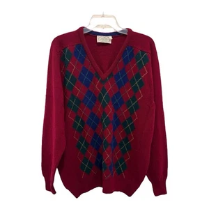 Vintage Blarney Woollen Mills Pullover Herren 44 Large Rot Argyle Lambswool Irland - Bild 1 von 8
