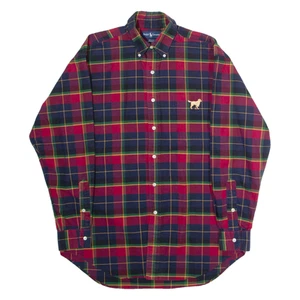 RALPH LAUREN Blake Dog Embroidery Mens Shirt Red Plaid Long Sleeve M - Picture 1 of 6