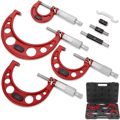 SANDOR Premium Outside Micrometer Set 0-4 / 0.0001 0-1/1-2/2-3/3-4 Precision Machini...