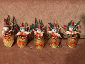 5 Vintage Weihnachten, Schneemänner Bäume Ornamente Japan Karton Schuh Glitzer 3,5" - Bild 1 von 6