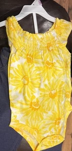 Carter’s two-piece girls summer outfit with yellow sunflower and blue jeans 9M - Picture 1 of 10