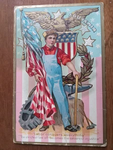 c1915 embossed Labor Day Souvenir, flag, eagle, anvil, gears, gold leaf - Picture 1 of 2