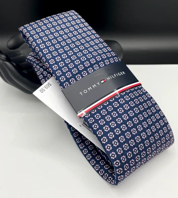 Tommy Hilfiger Men's Silk Blend Tie ~ Blue ~ Floral Pattern ~ NEW MSRP: $69.50 - Image 1 of 4