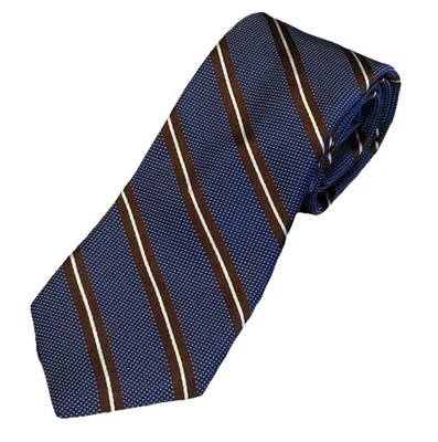 Hart Schaffner Marx Azul Marino Punto Marrón Rayas Alféizar Corbata Abogado Ejecutivo Foto 1 de 4