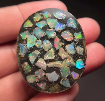 AAA Natural Ethiopian Multi Fire Opal Cabochon Opal Raw Crystal Doublet Gemstone - Image 1 of 4