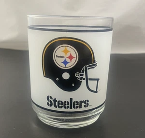 VTG NFL Pittsburgh Steelers Mobil Oil Tumbler Frosted Drinking Glass 4" - Picture 1 of 9