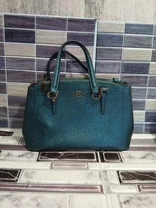 Coach Christie Carryall Metallic Blau Leder Hangbag Ohne Schultergurt LESEN - Bild 1 von 12