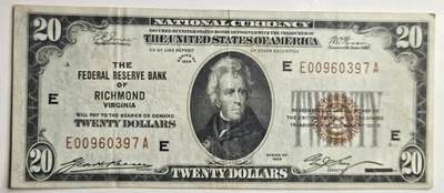 1929 $20 FEDERAL RESERVE BANK NOTE, E-RICHMOND VA, FR-1870E - VERY FINE & NICE! - Image 1 of 4