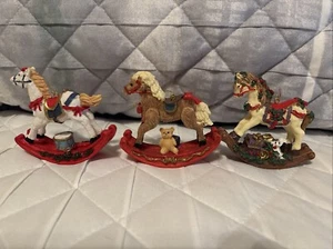 Rocking Horse Christmas Ornaments 3.25" x 3.25" Resin Set of 3 - Picture 1 of 16