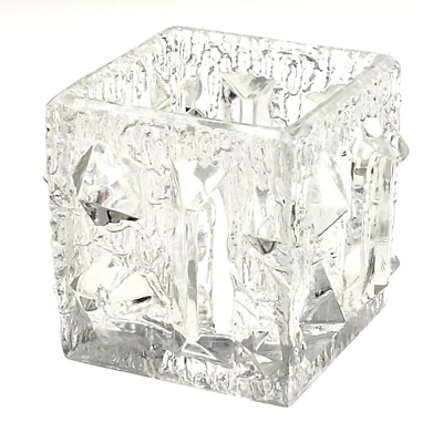 Jarrón portavelas de cristal iceberg brutalista vintage MCM - 3" hecho en Alemania Occidental Foto 1 de 4