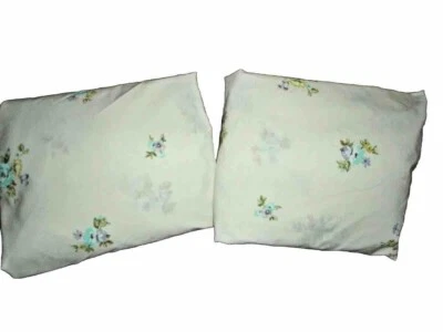 VINTAGE UTICA STEVENS CANTEBURY BLUE TEAL  FLORAL (2P) TWIN FITTED SHEETS 8" SET - Image 1 of 4