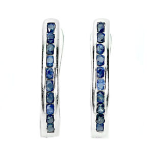 Heated Blue Sapphire Round Diamond Cut 1mm 925 Sterling Silver Earrings