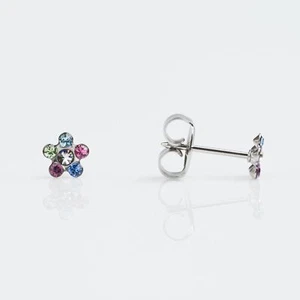 Studex White Gold 6 stone Daisy Rainbow Stud Earing - Picture 1 of 1