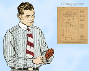 1920s Vintage McCalls Sewing Pattern 2431 Uncut Men's Dress Shirt Sz 14.5 Neck - Picture 1 of 6