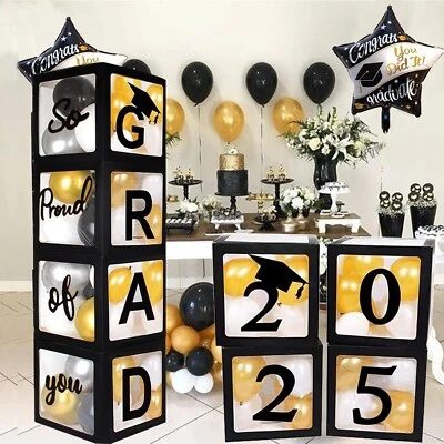 2025 Graduación Fiesta Decoración Cajas Globo Negro con Letras 2025 Grad &... Foto 1 de 4