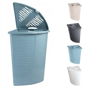 Corner Laundry Basket Lid 45L Linen Wash Storage Hamper Dirty Clothes Bin - Picture 1 of 32