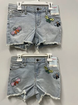 2 Cantidad-NUEVO CON Etiqueta Cat & Jack Niña Denim Desteñido Mariposa Parches Pantalones Cortos, L (10/12) Foto 1 de 4