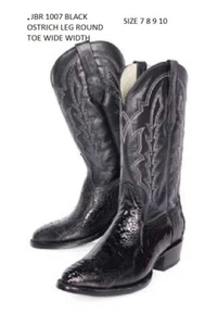 BOOTS MEN 'S COWBOY WESTERN OSTRICH LEATHER BLACK ROUND TOE  IMPORT USA     - Picture 1 of 2