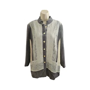 Chicos Artisan Staubwedel Blazer silber grau weiß Spitze Pailletten Gr. 2P Petite LP NEU - Bild 1 von 15