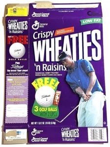 TIGER WOODS Golf ~ Caja de cereales Crispy Wheaties n Raisins 1999 - Imagen 1 de 2