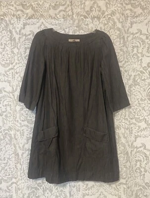 Mini Vestido Fossil 100% Algodón Lagenlook Minimalista Modesto Bolsillos Gris Oscuro M Foto 1 de 4