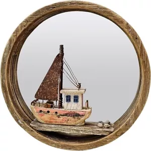 Wooden Nautical Beach Themed Wall Hanging Circle Mirror Home Decorations - Picture 1 of 6