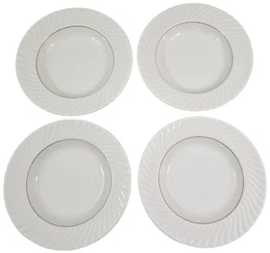Schonwald Alemania Cuencos de sopa de ensalada de porcelana con borde de remolino blanco de 9” - Juego de 4 - Imagen 1 de 15