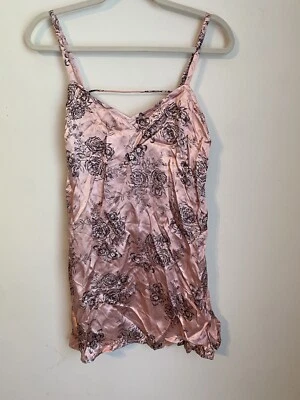 Pink Floral Satin Silk Feel ASOS Nightie Sleep Dress Black Pink Girly Princess - Image 1 of 4