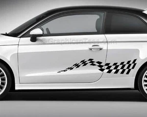 Karosserie Aufkleber individuell Vinyl Racing Checker Flagge Seitenstreifen - verschiedene Farben - Bild 1 von 12