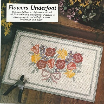 Flowers Fabric Rug - 26"w x 16-3/4"h - 5 count pc - Plastic Canvas Pattern ONLY - Image 1 of 2