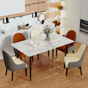 High-end Dinner Table and Leather Chairs 4-6 Seat Dining Table Modern Marble Top - Picture 1 of 57