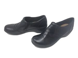 Womens Clarks Channing Essa Black Leather Clogs Size 6.5 101H