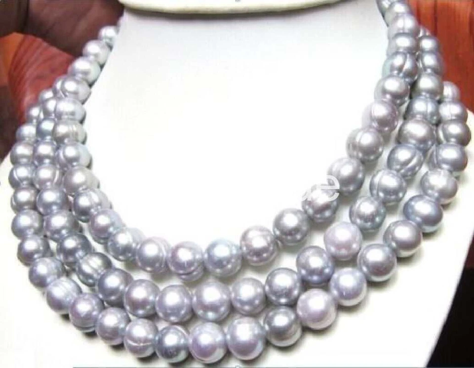 50" AAA+ 9-10MM South Sea Gray baroque natural Pearl Necklace SILVER  clasp - Image 1 of 1