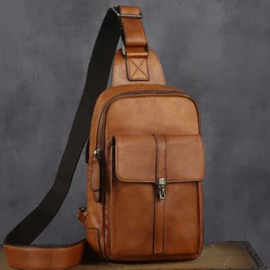 Genuine Leather Sling Bag for Men and Women Sling Backpack Purses Crossbody Bag - Picture 1 of 14