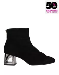 RRP€224 TOSCA BLU STUDIO Leather Ankle Boots US6.5 UK4 EU38 IT37 Black Logo - Foto 1 di 4